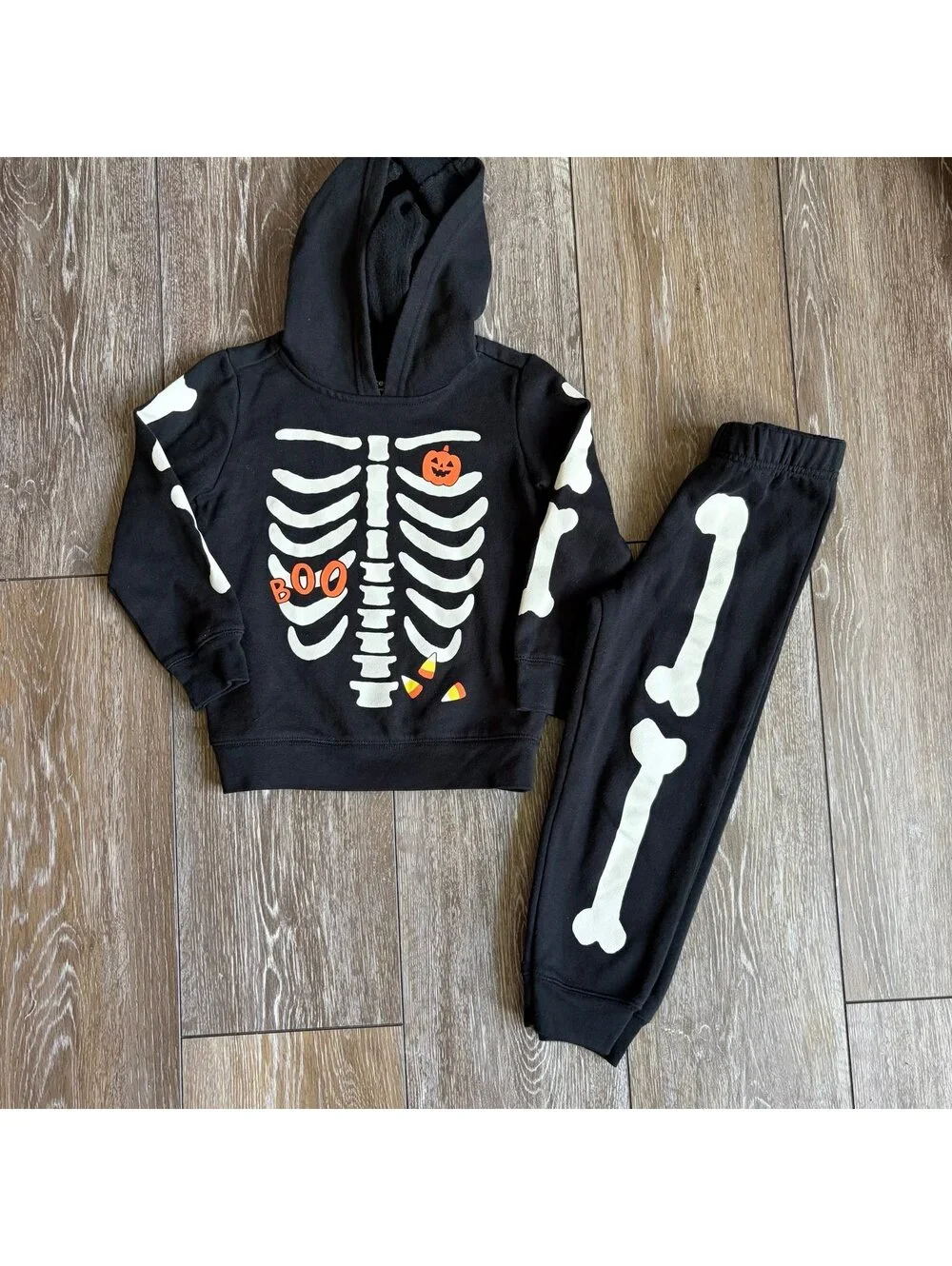 Kids Skeleton Halloween Costume Hoodie and Pants Set